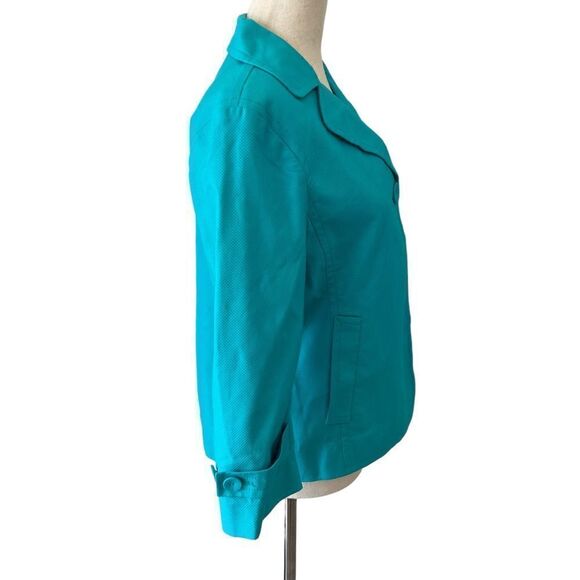Talbots NWOT Cotton Stretch Pique Turquoise One Button Blazer Jacket 6P - Picture 4 of 6